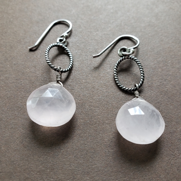 Silpada Sterling Silver Rose Quartz Teardrop Earrings W1872 RARE - Picture 3 of 11